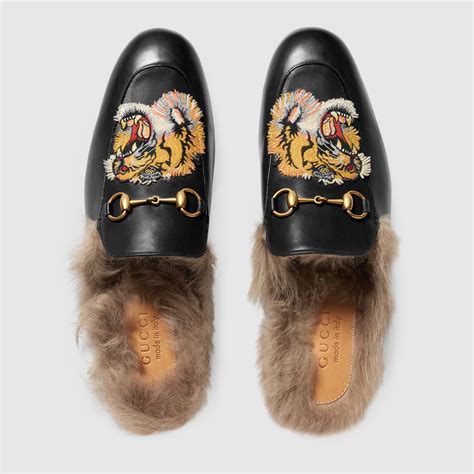 gucci princetown tiger patch slippers|Gucci princetown leather slipper women.